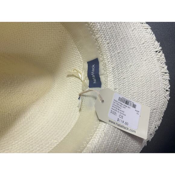 Hat Attack NWT Travel Packable Hat Chapeau Fringed Blanc/White MSRP $119‎ main image 3